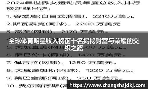 全球体育明星收入榜前十名揭秘财富与荣耀的交织之路